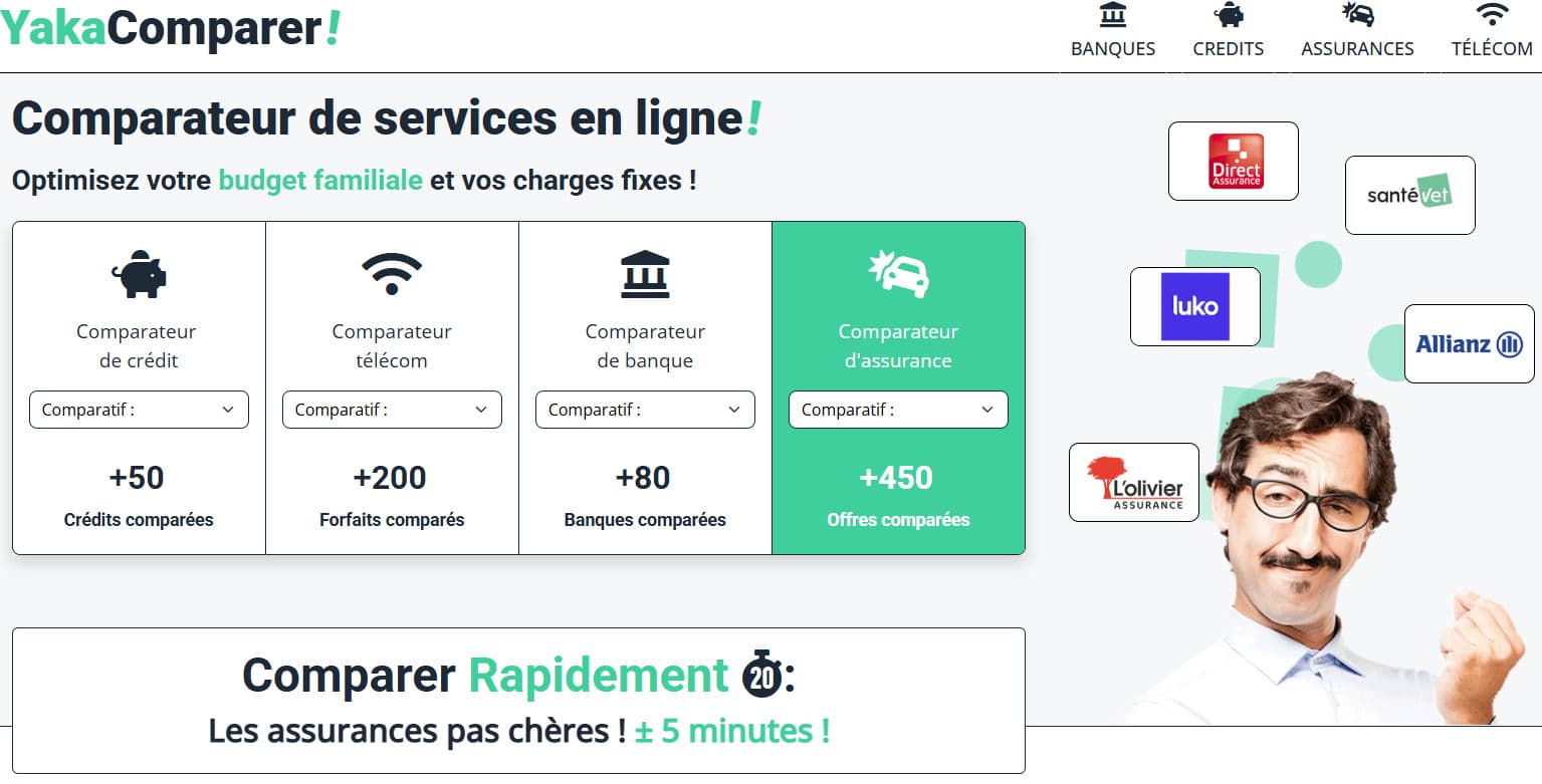 Interface d'accueil de Yakacomparer.com