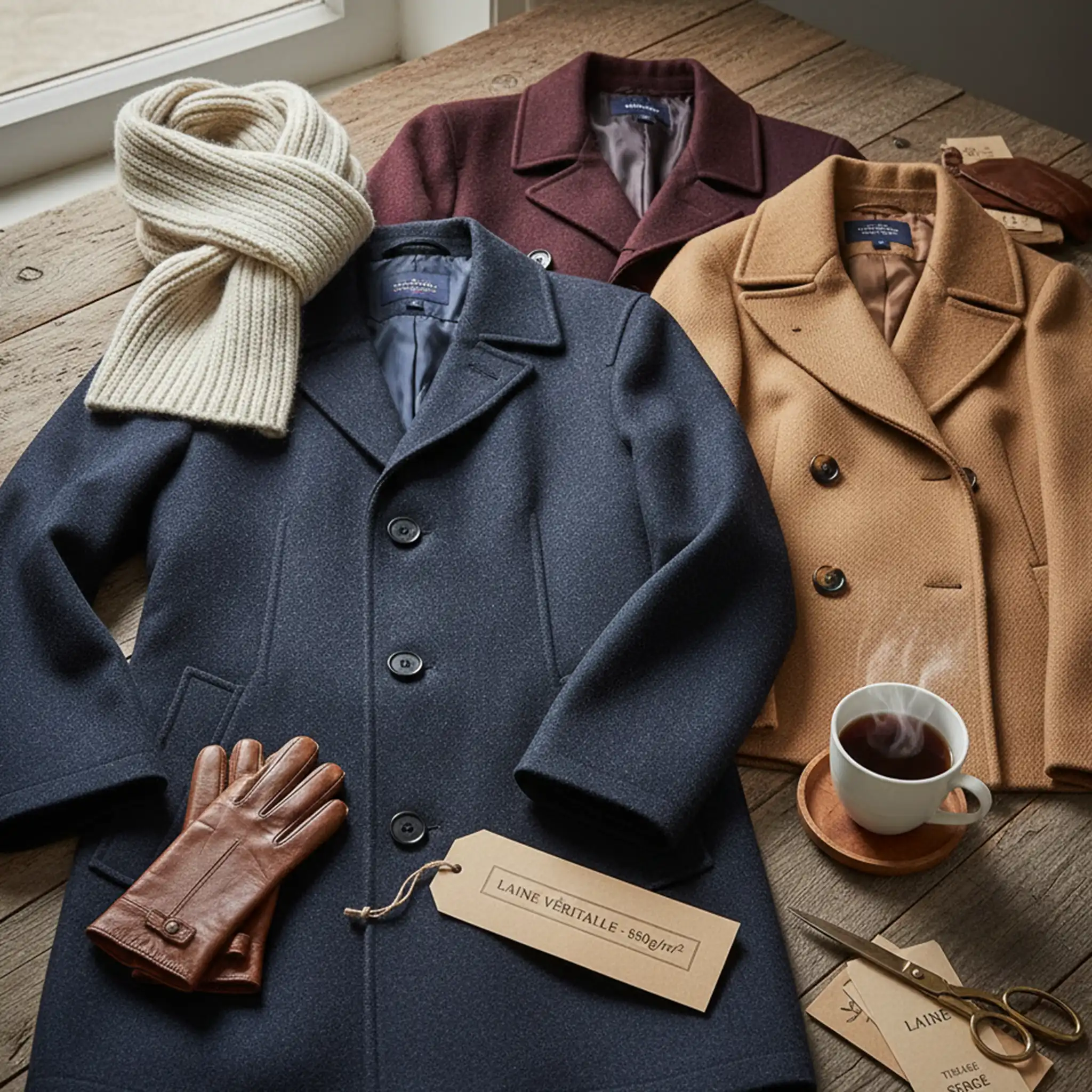 Manteau en laine de qualité porté sur une tenue habillée