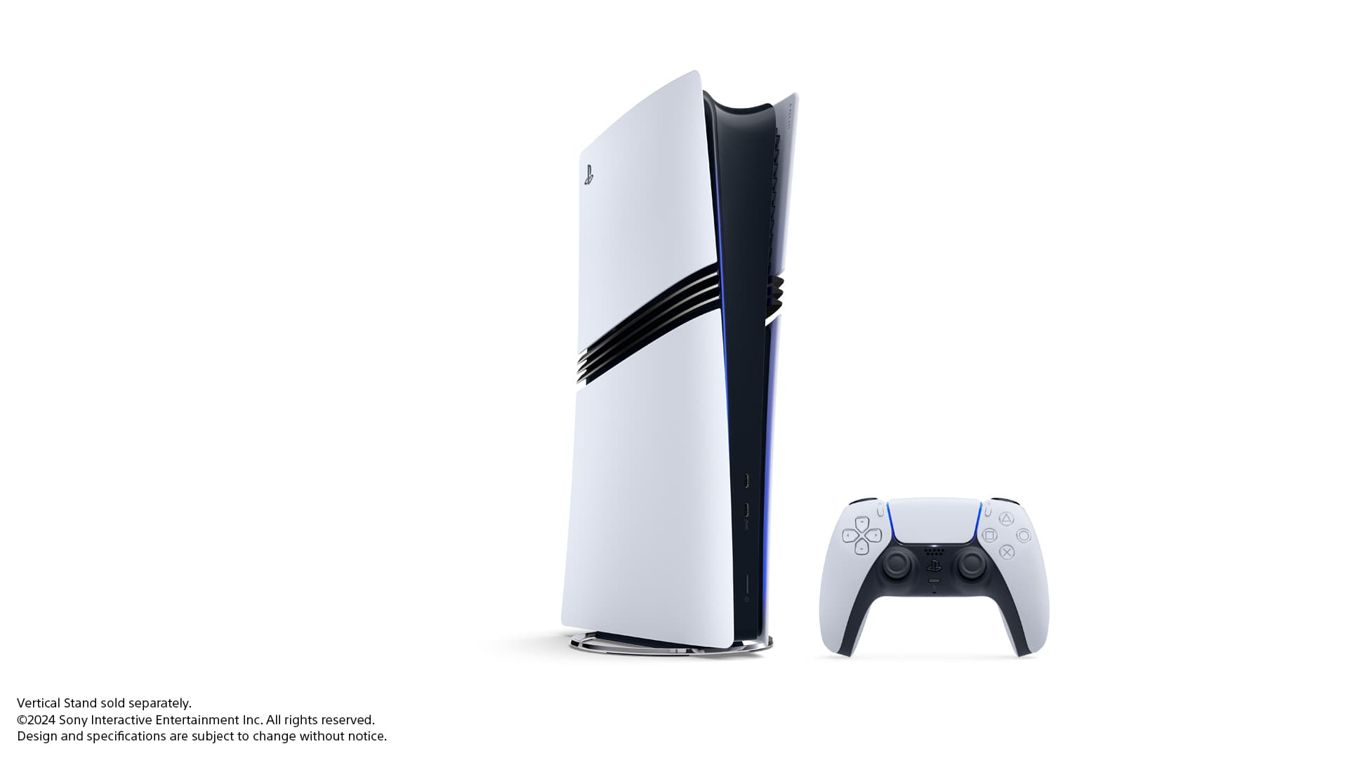 Console PlayStation 5 Pro blanche et manette DualSense sur fond clair