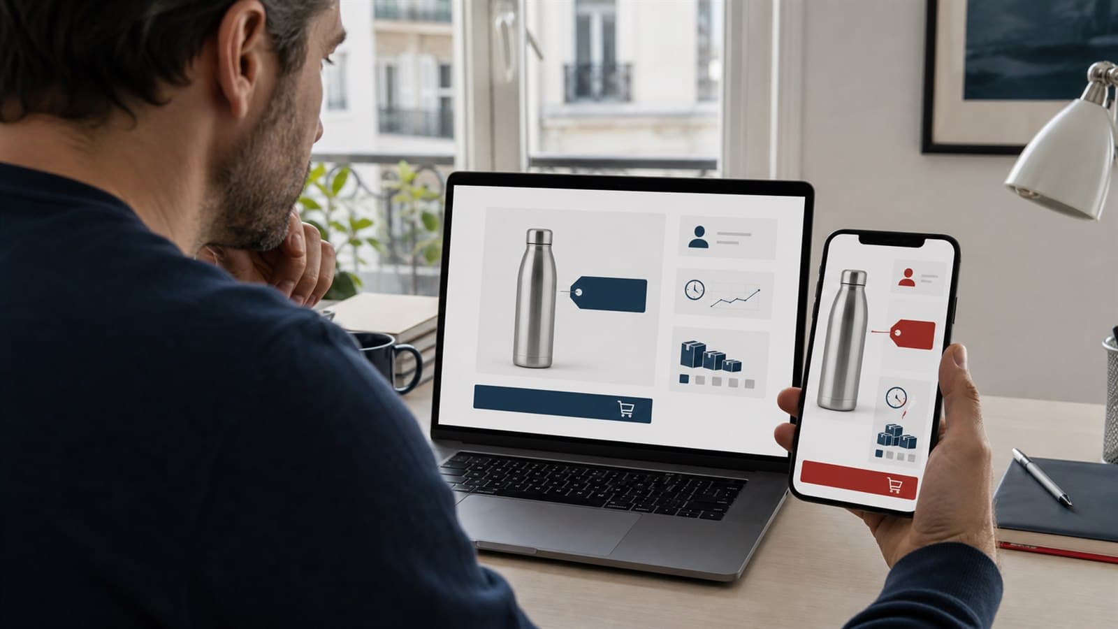 Client comparant le même produit sur un ordinateur et un smartphone avec deux signaux tarifaires différents
