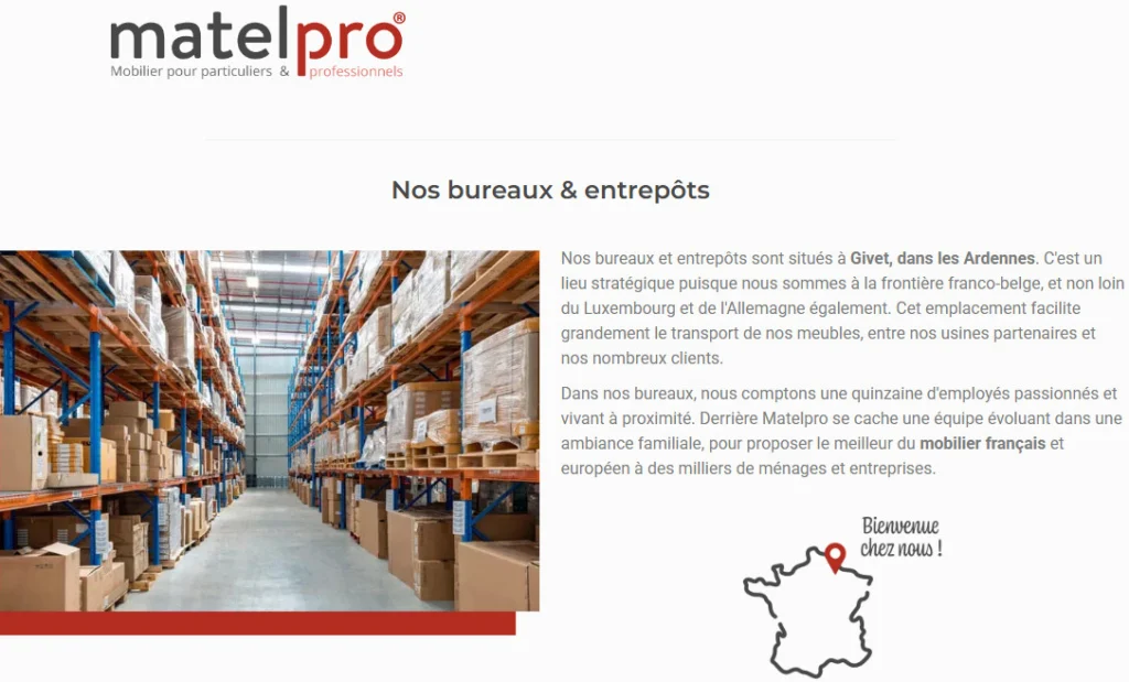 Bureaux, entrepôt et showroom Matelpro à Givet