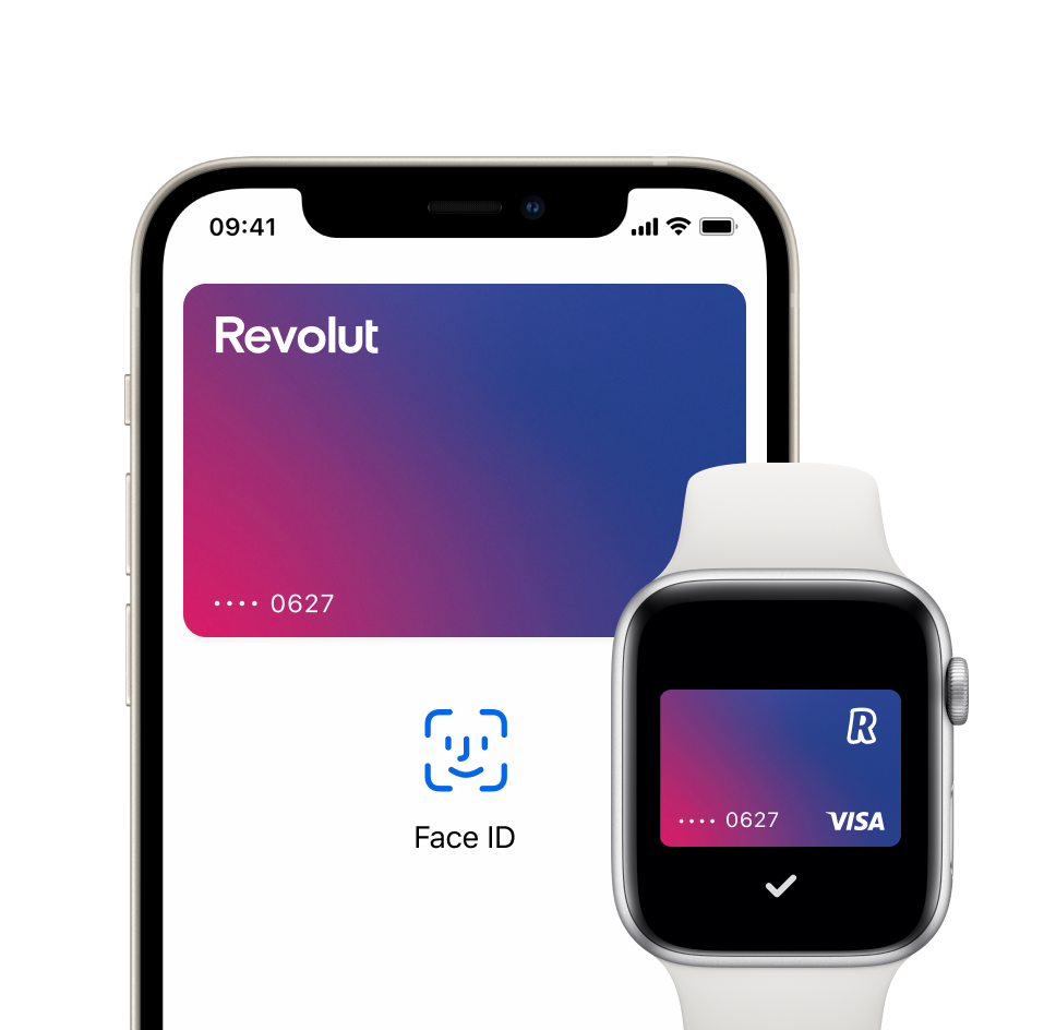 Carte Revolut affichée sur smartphone et montre connectée pour le paiement mobile