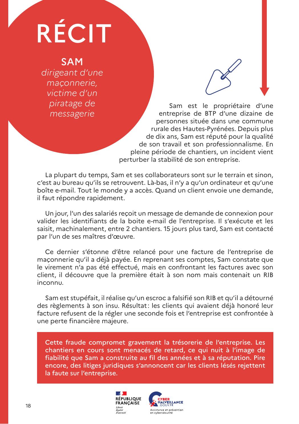 Cas pratique Cybermalveillance montrant une entreprise victime d'un faux RIB après piratage de sa messagerie