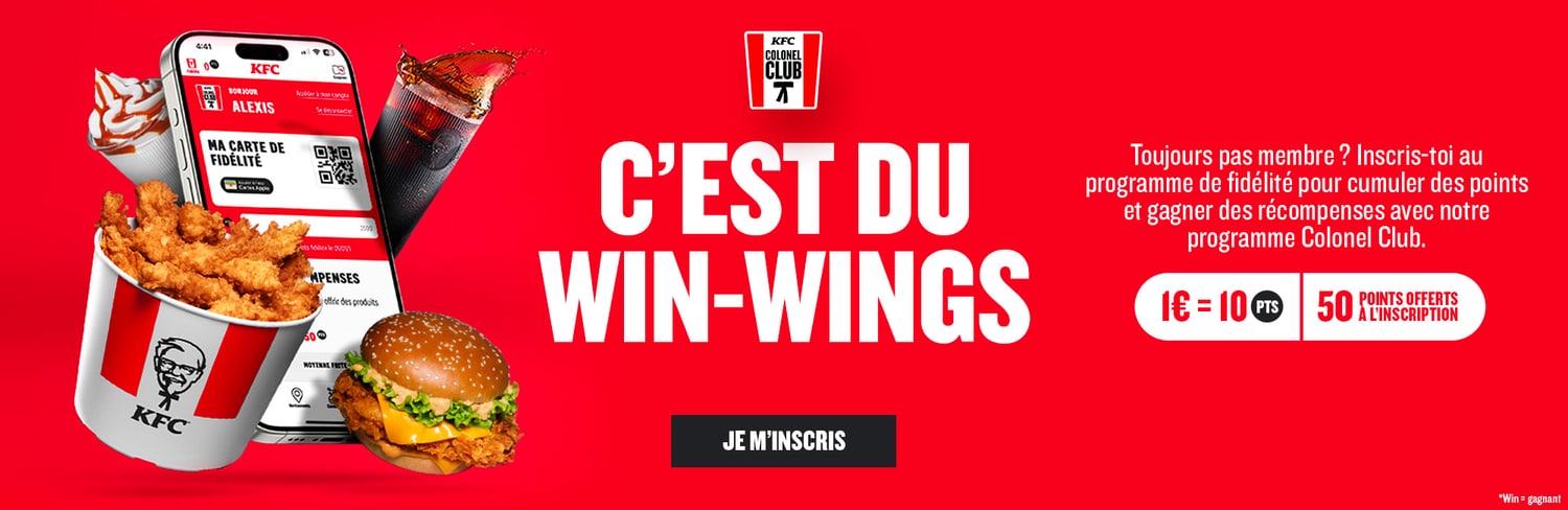 Bannière officielle de KFC France invitant à rejoindre le Colonel Club
