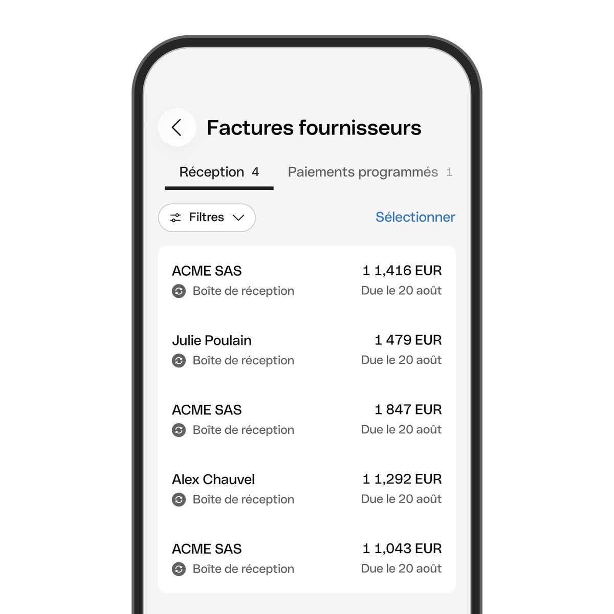 Interface Qonto affichant la création et le suivi d'une facture électronique