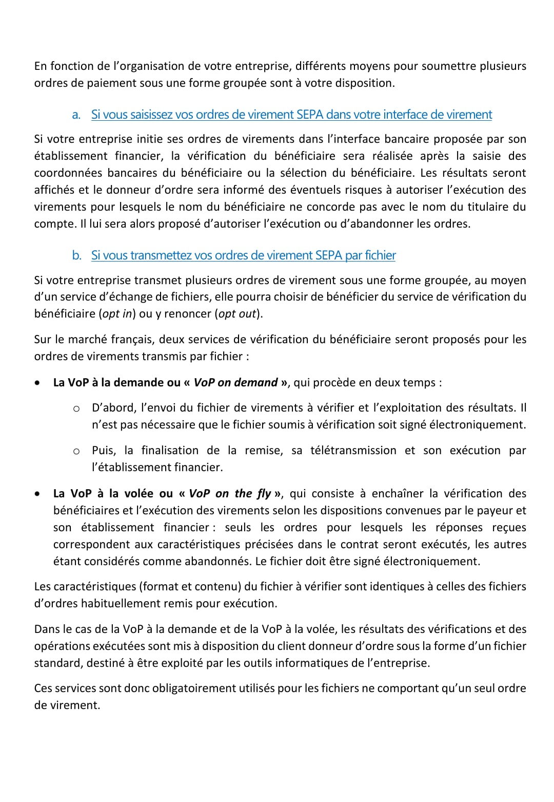 Guide Banque de France comparant la VoP à la demande et la VoP au fil de l'eau pour les virements par lots