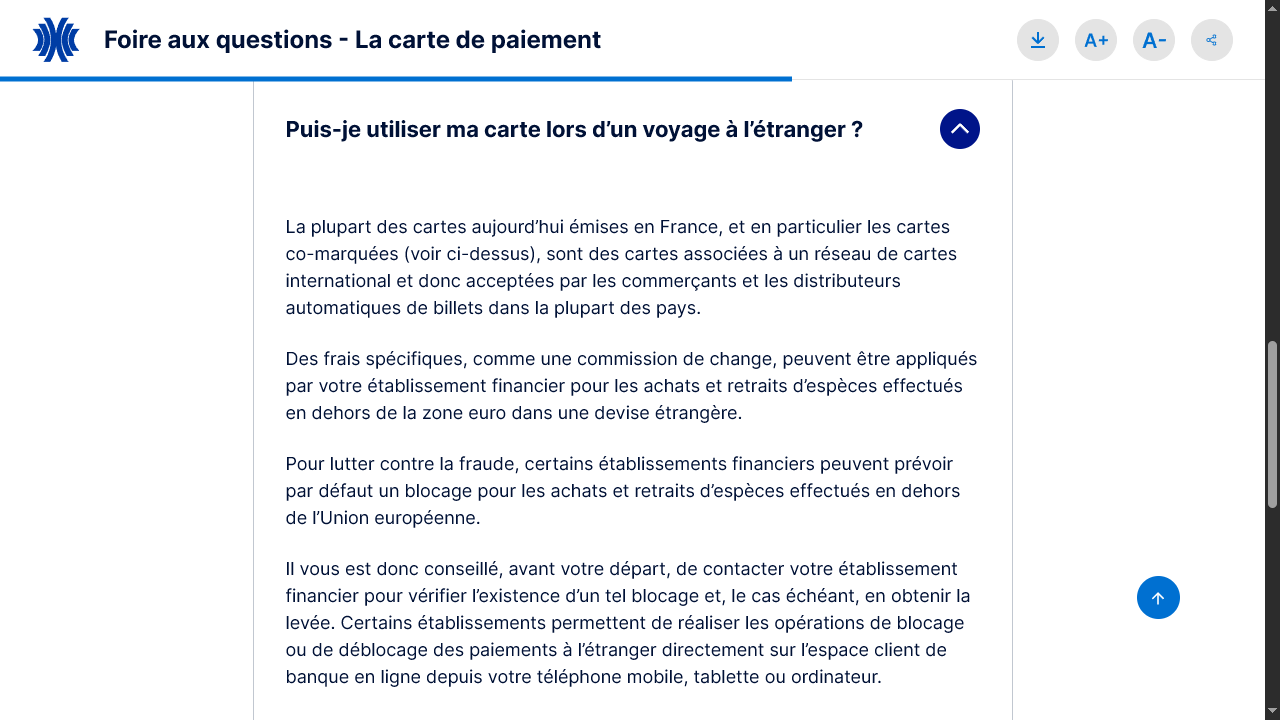 FAQ de la Banque de France sur l'utilisation d'une carte lors d'un voyage à l'étranger